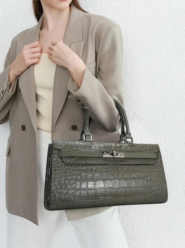 Luxury Cowhide Crocodile Print Handbag