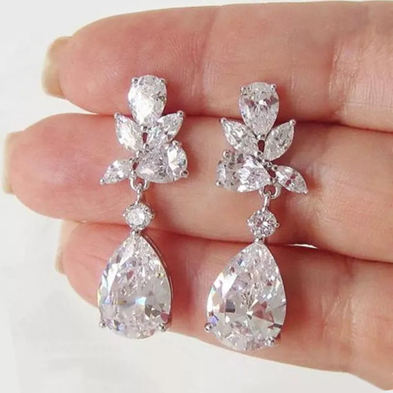 Cubic Zirconia Crystal Water Drop Earrings