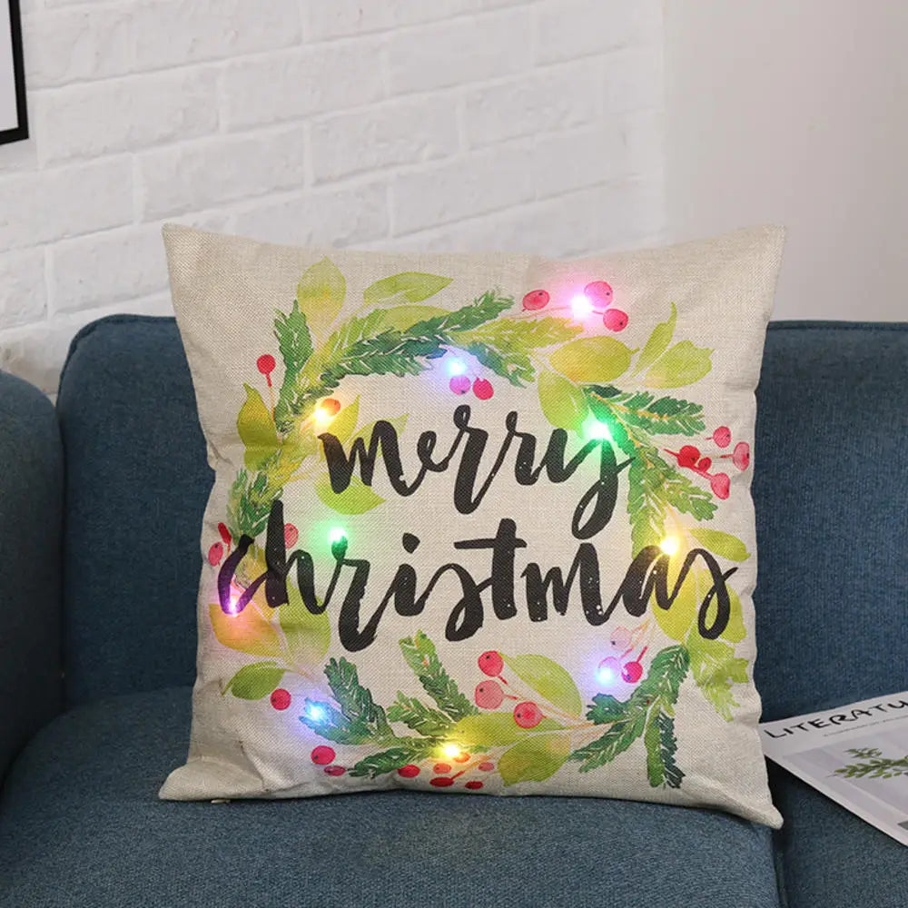 LED Christmas Pillowcase Cartoon Plant Creative Printing Luminous Cushion Cover Home Sofa Table Chair Decoration Pillow Cases