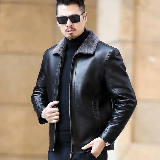 Casual Cashmere Leather Jacket