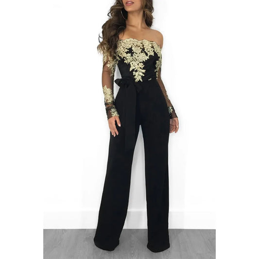 Elegant Off Shoulder Slash Neck/Long Sleeve Jumpsuit