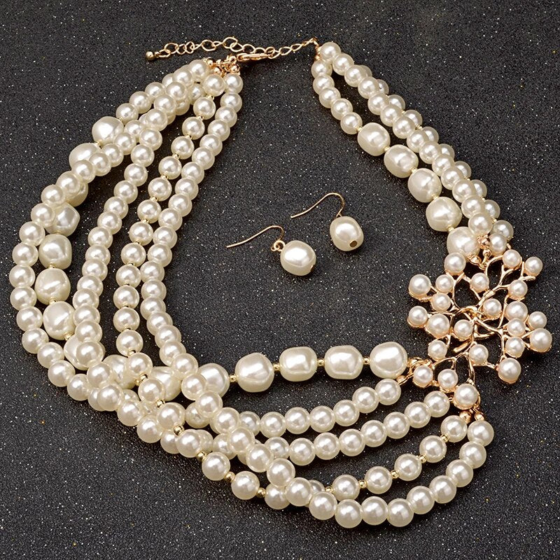 Elegant Pearl Flower Jewelry Set