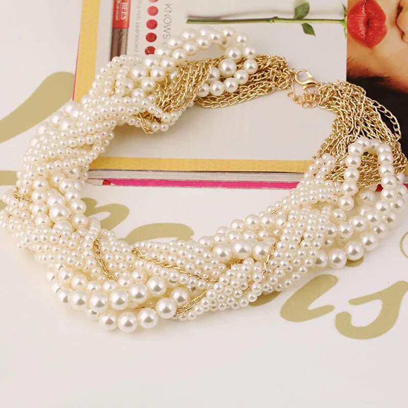 Elegant pearl woven necklace/earrings set