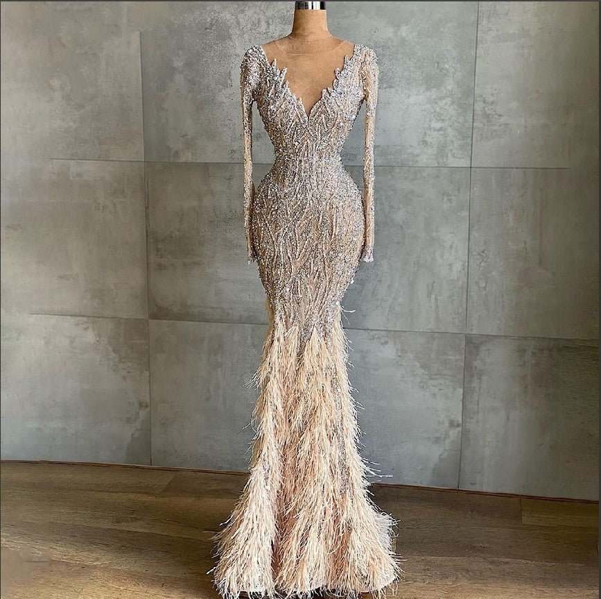 Luxury Evening Feathers Elegant Dresses