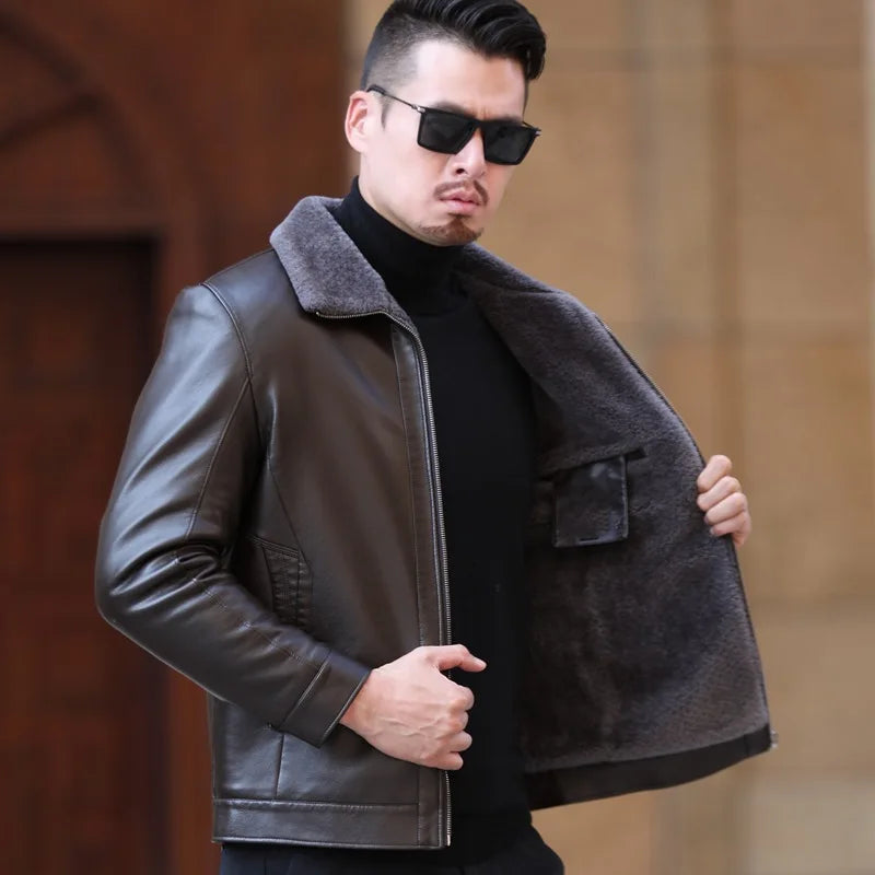 Casual Cashmere Leather Jacket