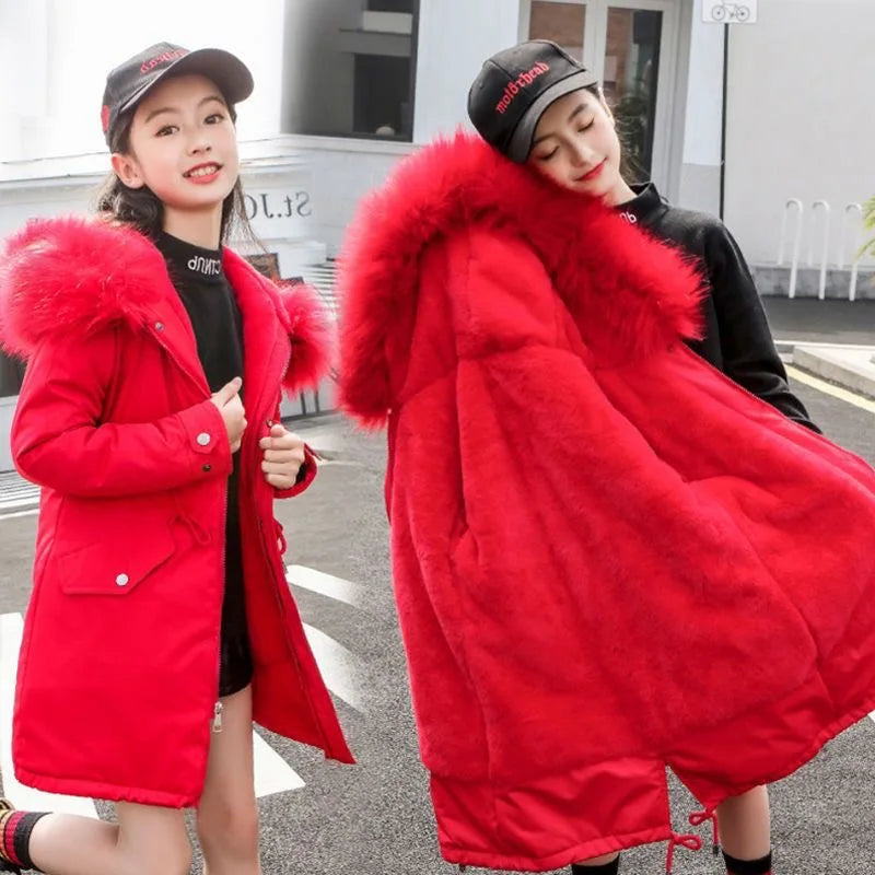 Girls Warm Fur Hooded Jacket