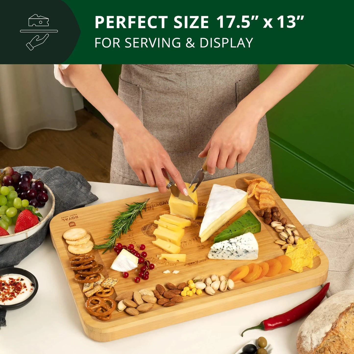 Bamboo Cheese Board + 4 Stainless Cutters
