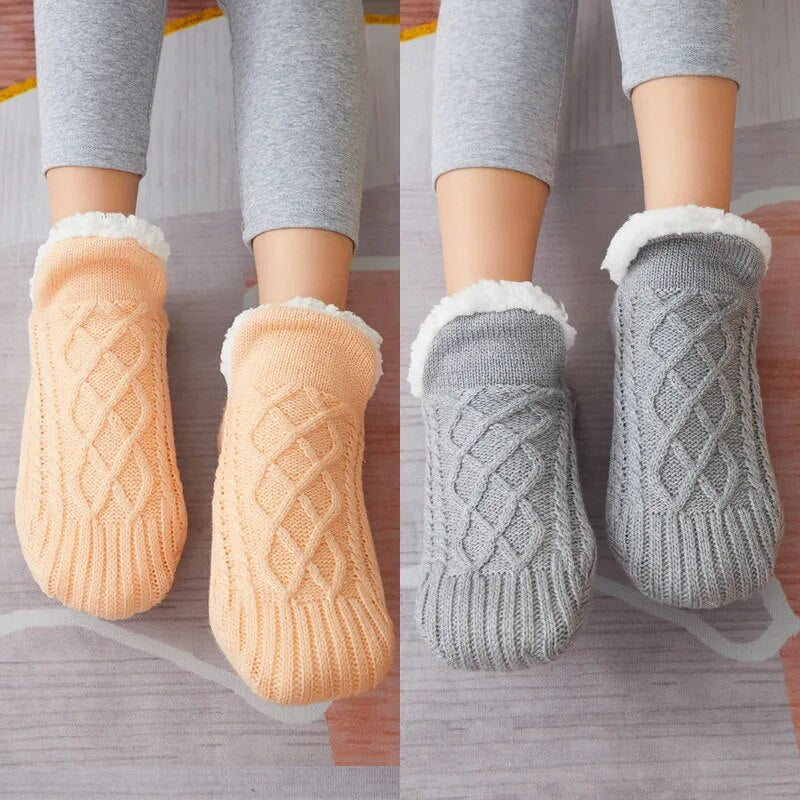 Winter Indoor Home Socks for Women and Men Warm Velvet Thick Floor Socks Plush Soft Slippers Pantoffels Adults Bottom Glue Sock