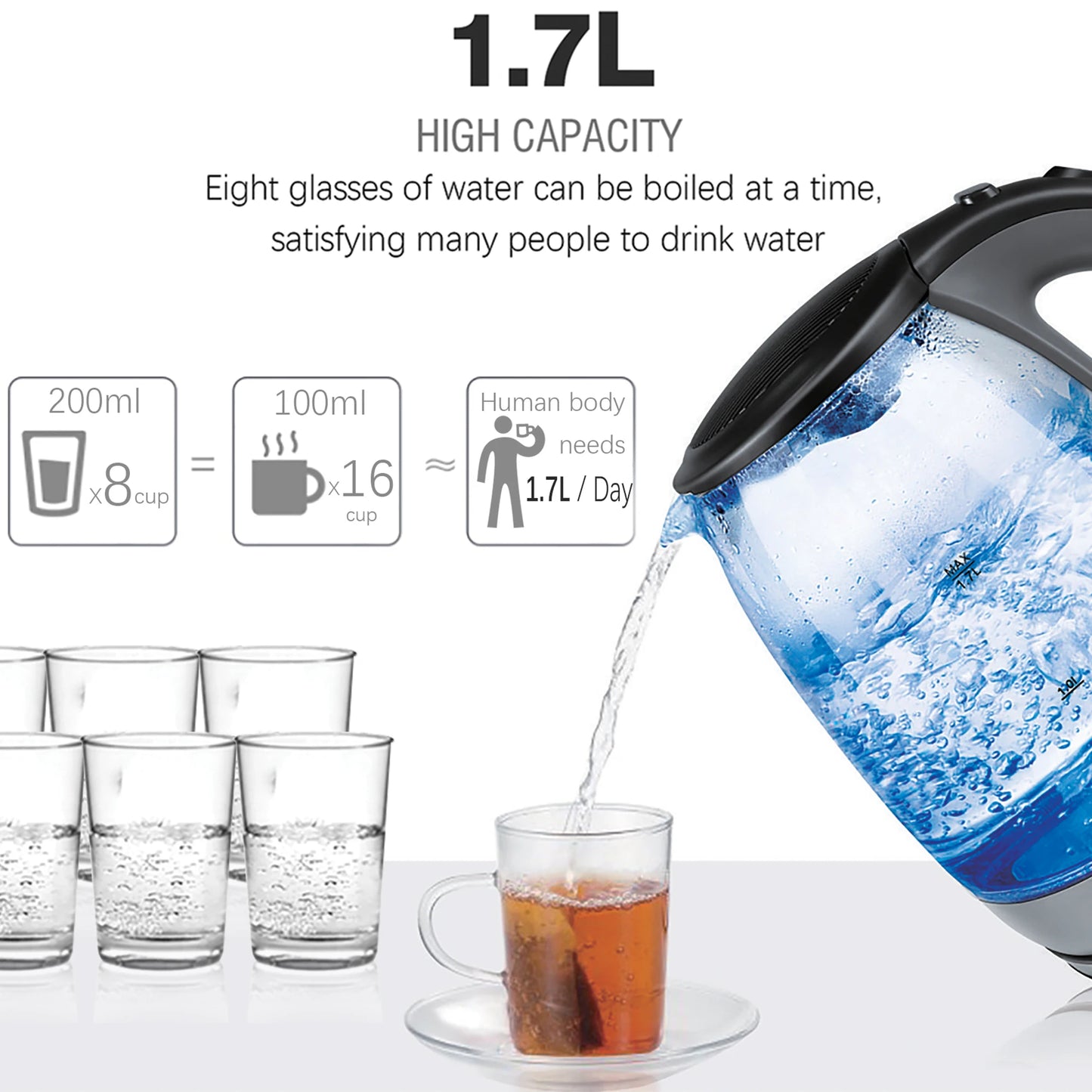 1.7L Glass Electric Kettle