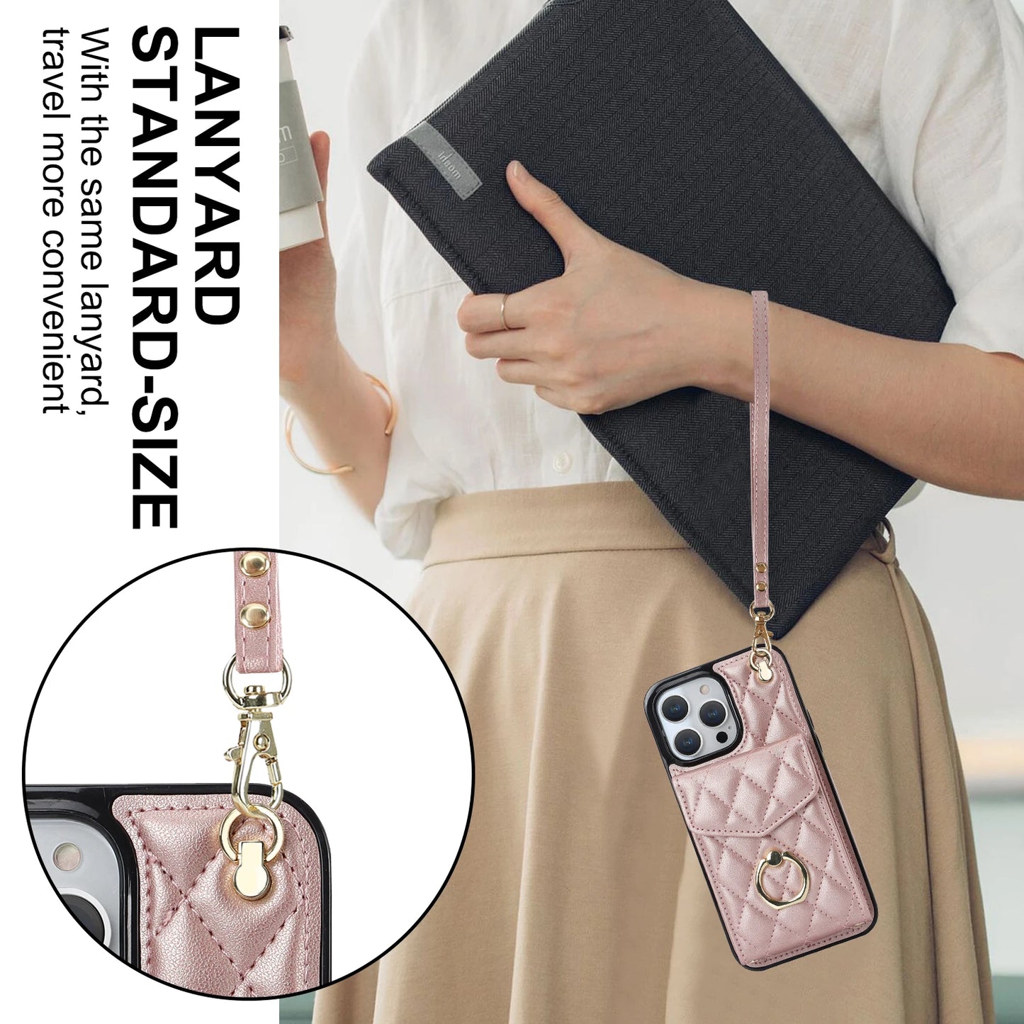 Crossbody Wrist Strap Leather Phone Case