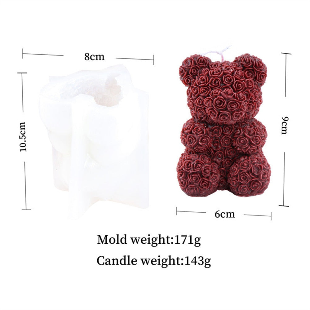 3D Cute Rose Bear Silicone Candle Mold