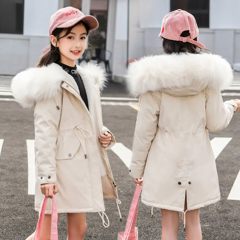 Girls Warm Fur Hooded Jacket