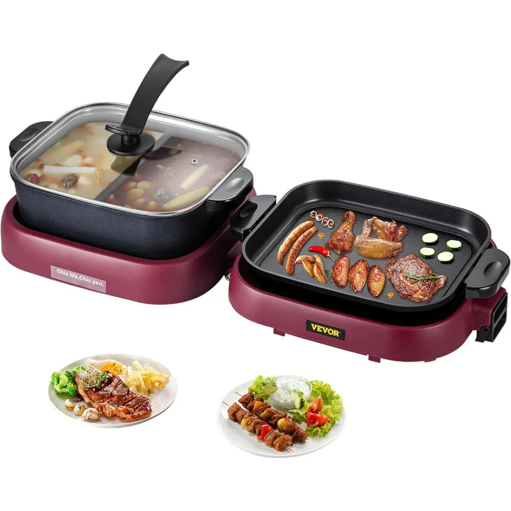 2 in 1 Electric Grill and Hot Pot, Foldable BBQ Grill Pan