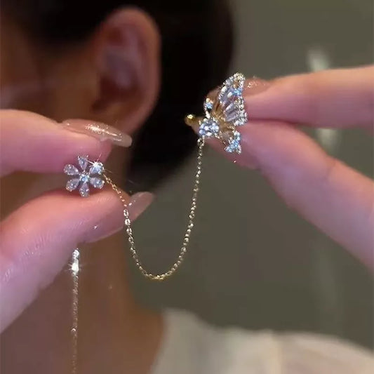 Shiny Crystal Butterfly Clip Earrings