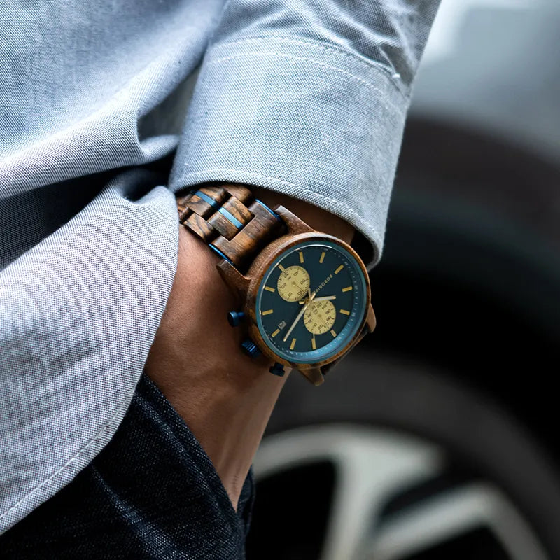 Chronograph Wooden Engraved  Watch