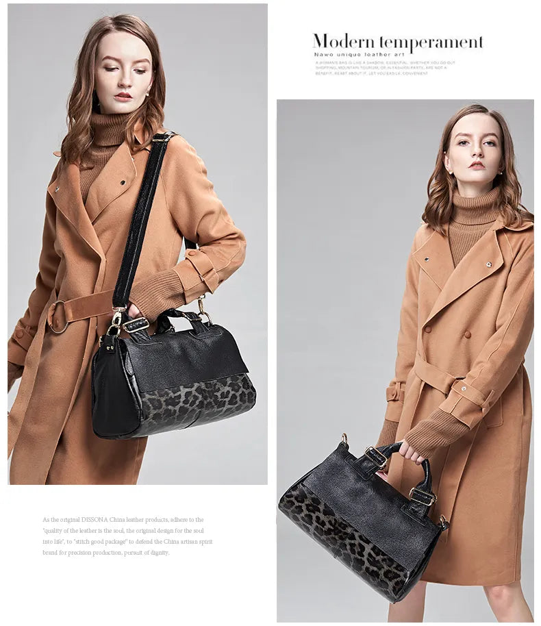 leather leopard-print handbag-western-style