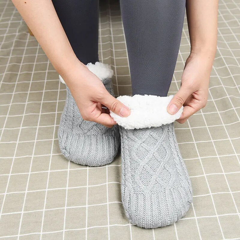 Winter Indoor Home Socks for Women and Men Warm Velvet Thick Floor Socks Plush Soft Slippers Pantoffels Adults Bottom Glue Sock