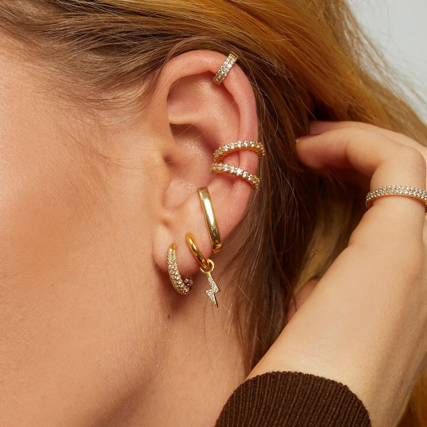 Irregular Gold Silver Piercing Ear