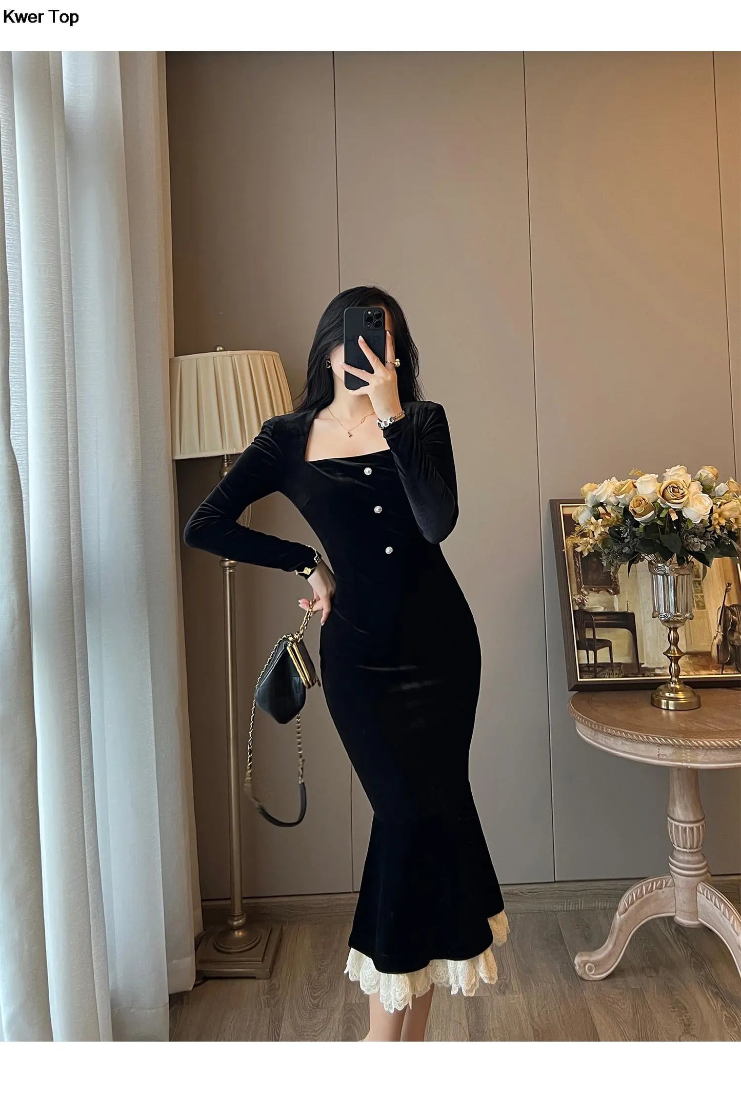 Elegant Velvet Dress - French Fashion
