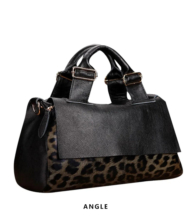 leather leopard-print handbag-western-style