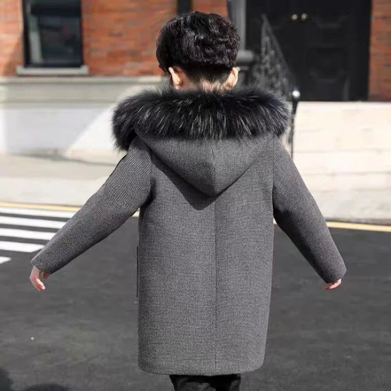 Casual Fur Hooded Woolen Coat