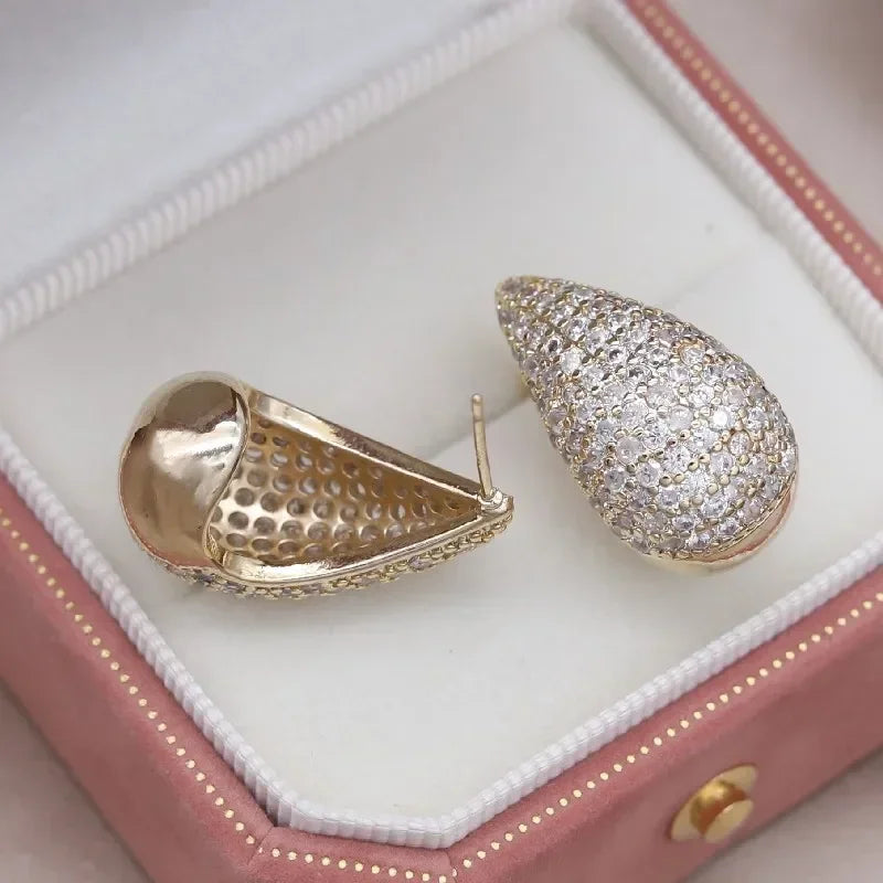 luxury zircon water drop and more earrings 14K gold