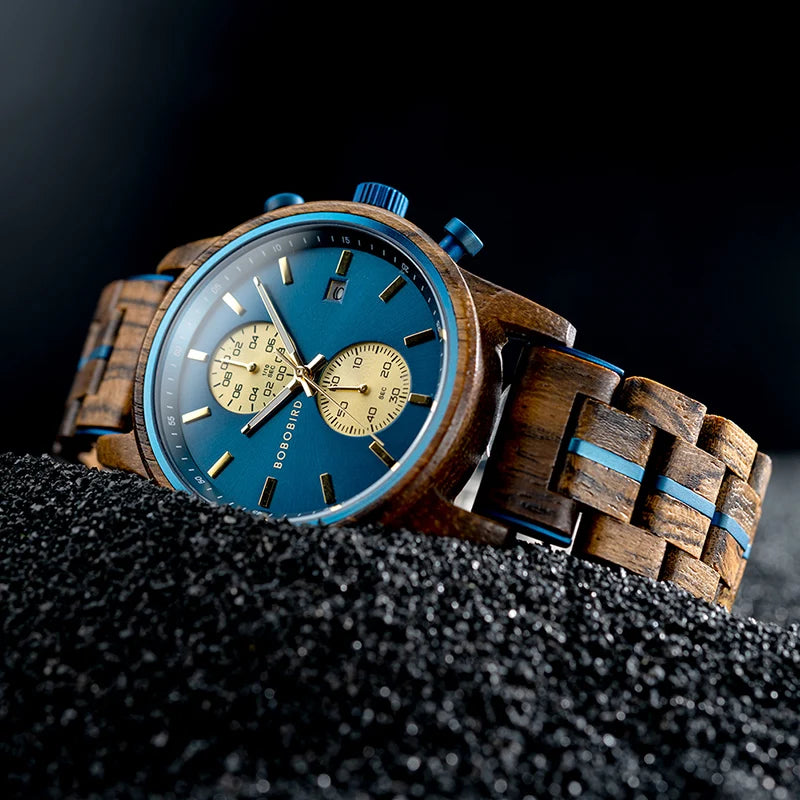 Chronograph Wooden Engraved  Watch