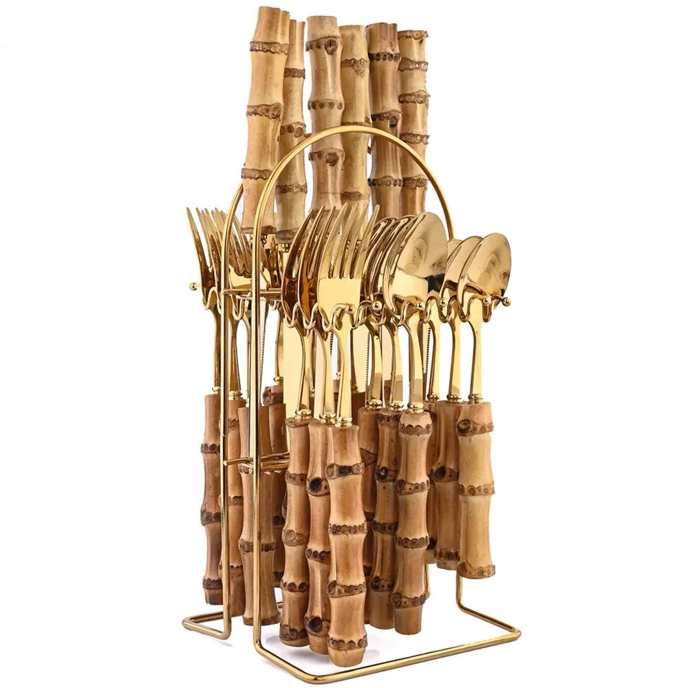 Luxury Bamboo Handle Stainless Steel Set