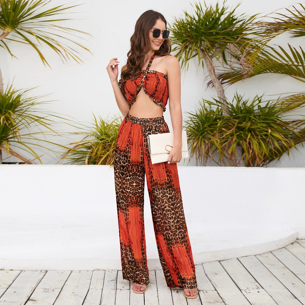 Printed Top with Wide Leg Pants