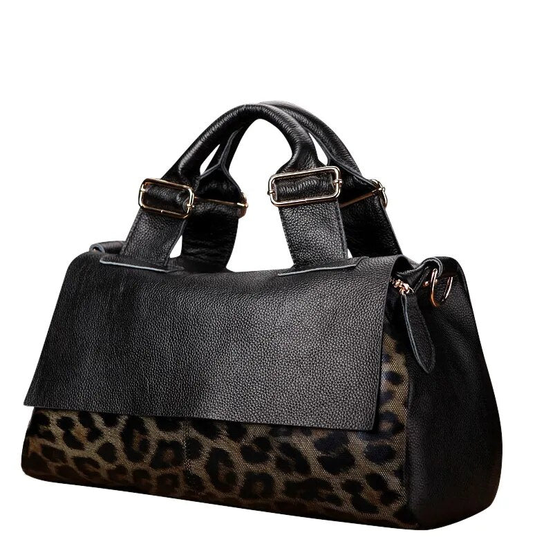 leather leopard-print handbag-western-style