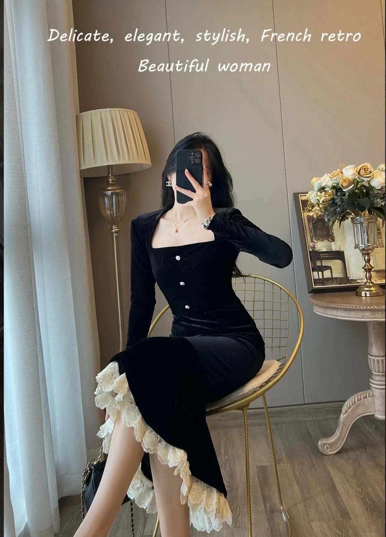 Elegant Velvet Dress - French Fashion