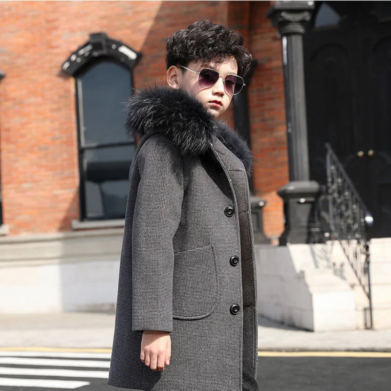 Casual Fur Hooded Woolen Coat