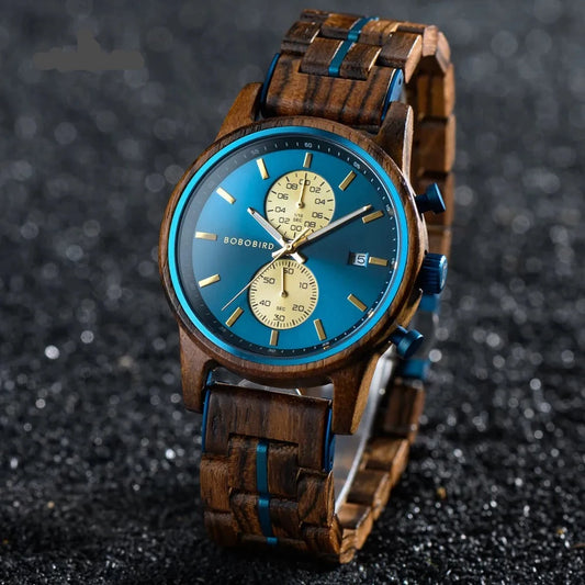 Chronograph Wooden Engraved  Watch