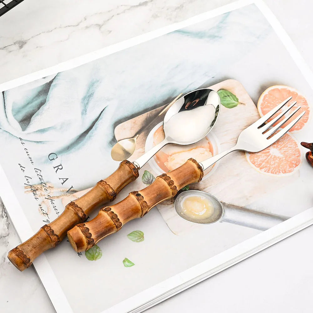 Luxury Bamboo Handle Stainless Steel Set