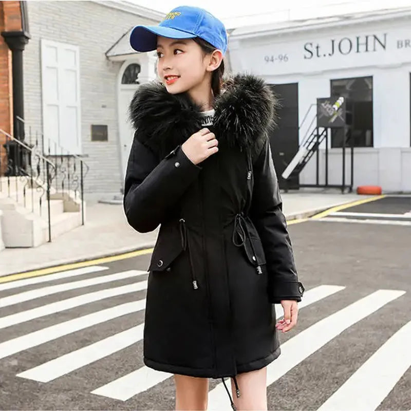 Girls Warm Fur Hooded Jacket