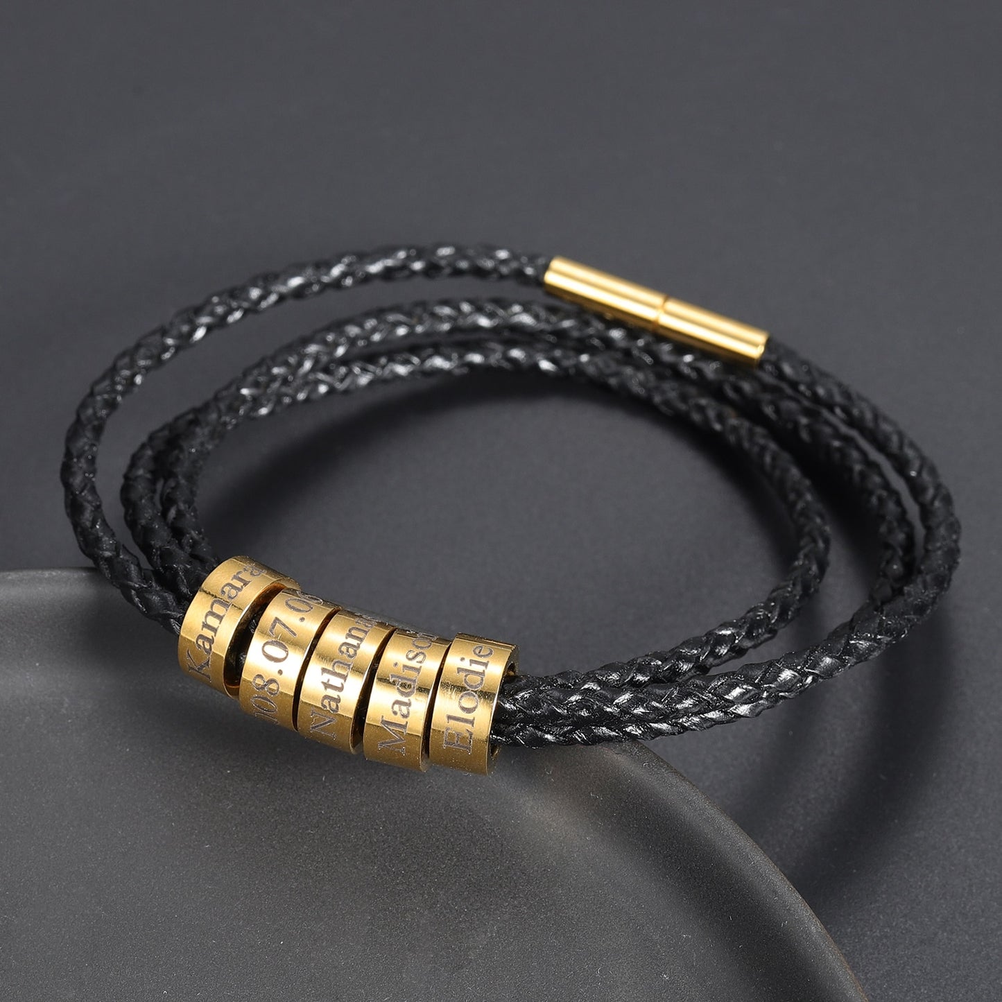 Personalized Men Braided Leather Bracelet.