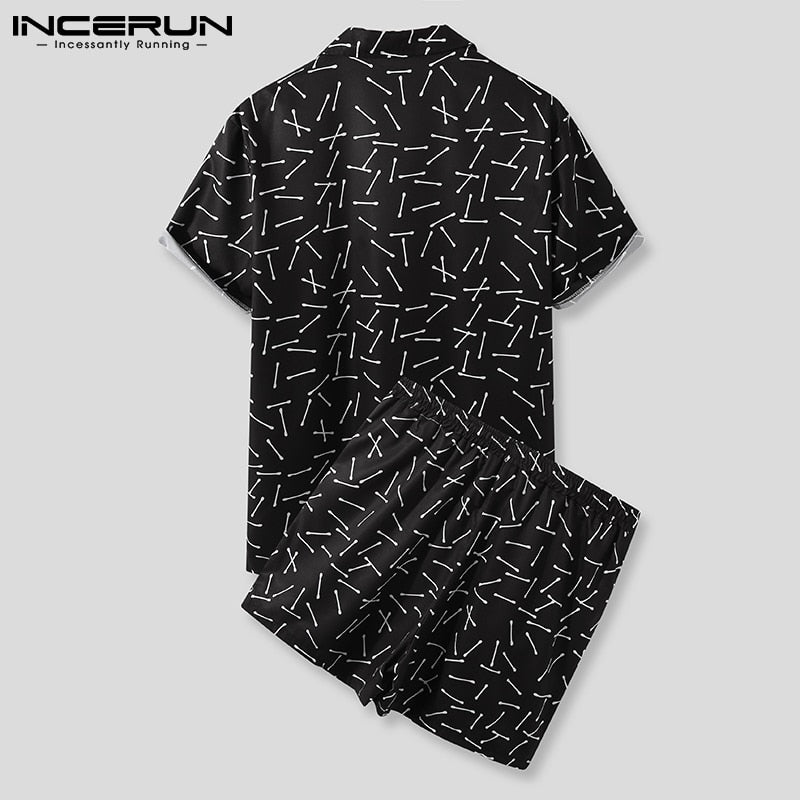 Men Hawaiian Sets Printing 2022 Summer Short Sleeve Button Shirt Beach Shorts Streetwear Casual Mens Suit 2 Pieces S-3XL INCERUN