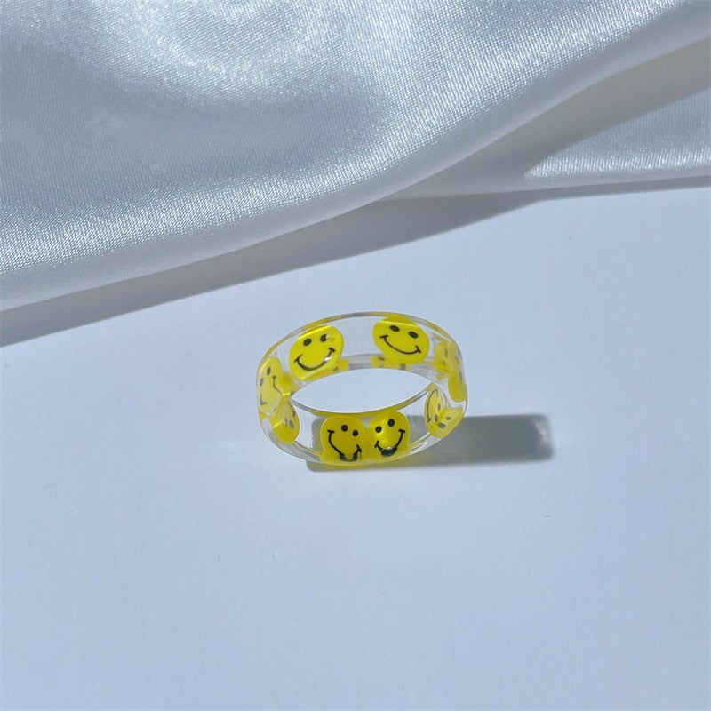 Girl Yellow Smiley Green Frog Acrylic Rings