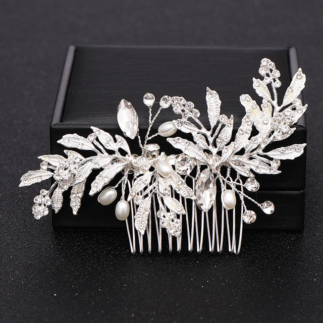 Silver Color Pearl Crystal Wedding Hair Accessories