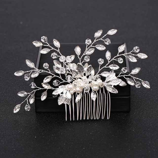 Silver Color Pearl Crystal Wedding Hair Accessories