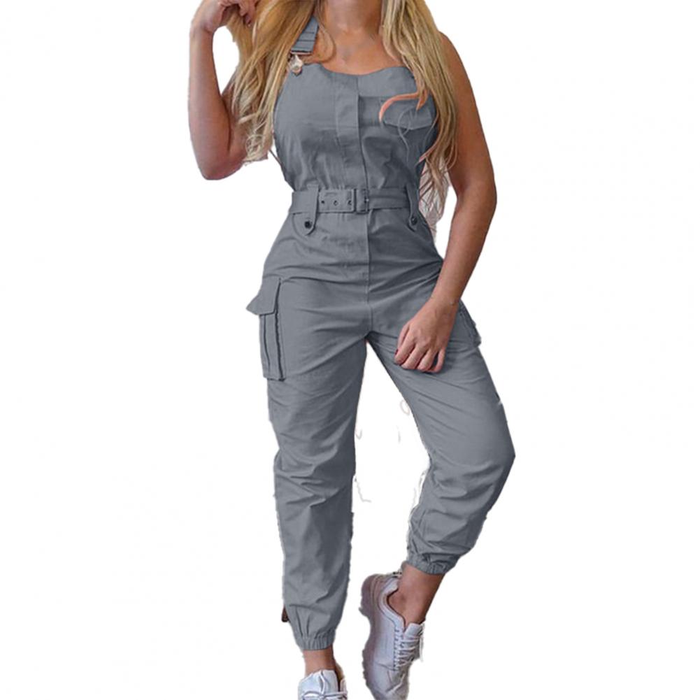 Solid Color Jumpsuits Sleeveless with Belt