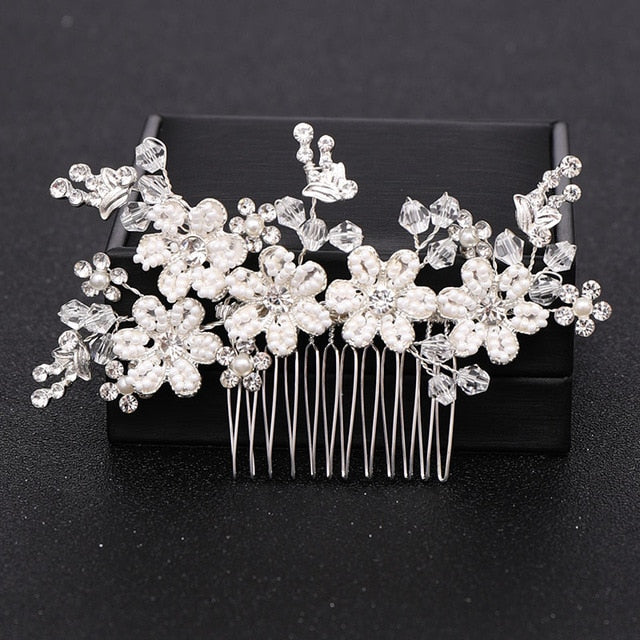 Silver Color Pearl Crystal Wedding Hair Accessories