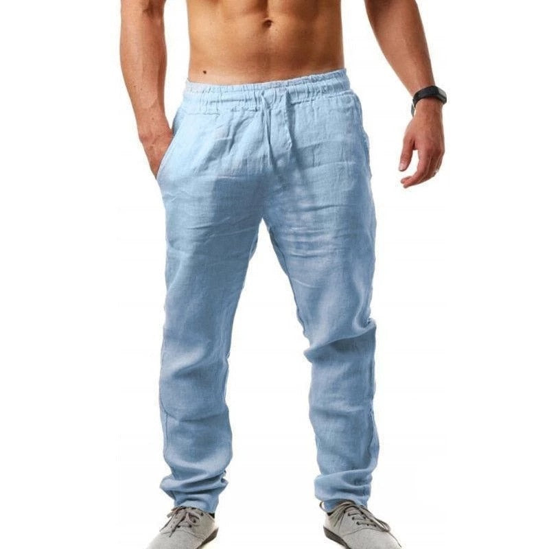 Cotton Linen Pants Male Summer Breathable Solid Color