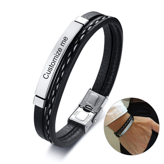 Customizable Casual Leather-Stainless Steel Bracelets