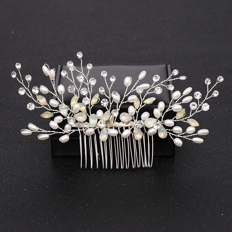 Silver Color Pearl Crystal Wedding Hair Accessories