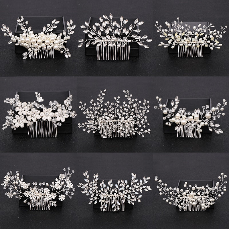 Silver Color Pearl Crystal Wedding Hair Accessories