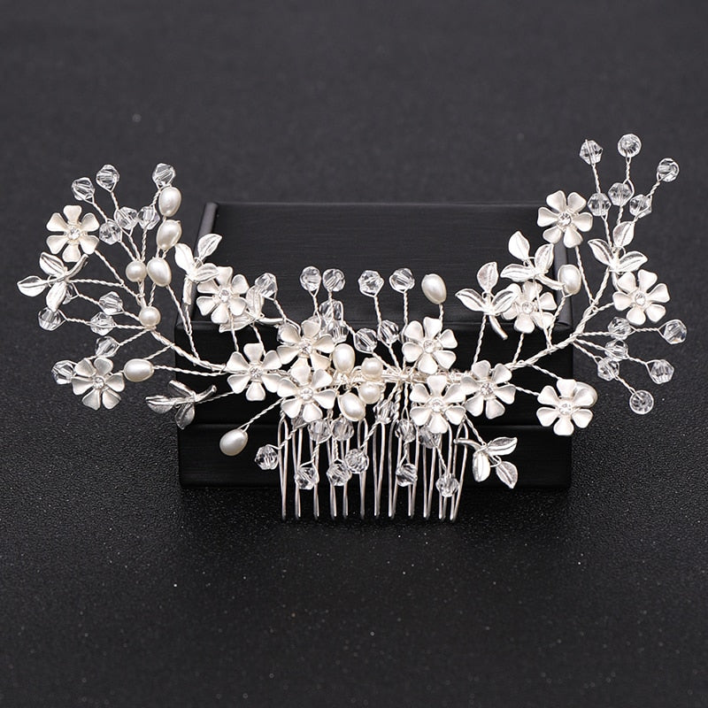 Silver Color Pearl Crystal Wedding Hair Accessories