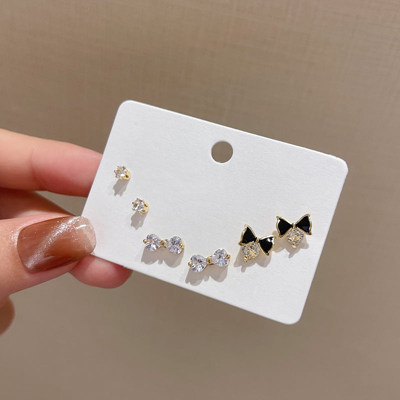 zircon short earrings fashion three-piece ear