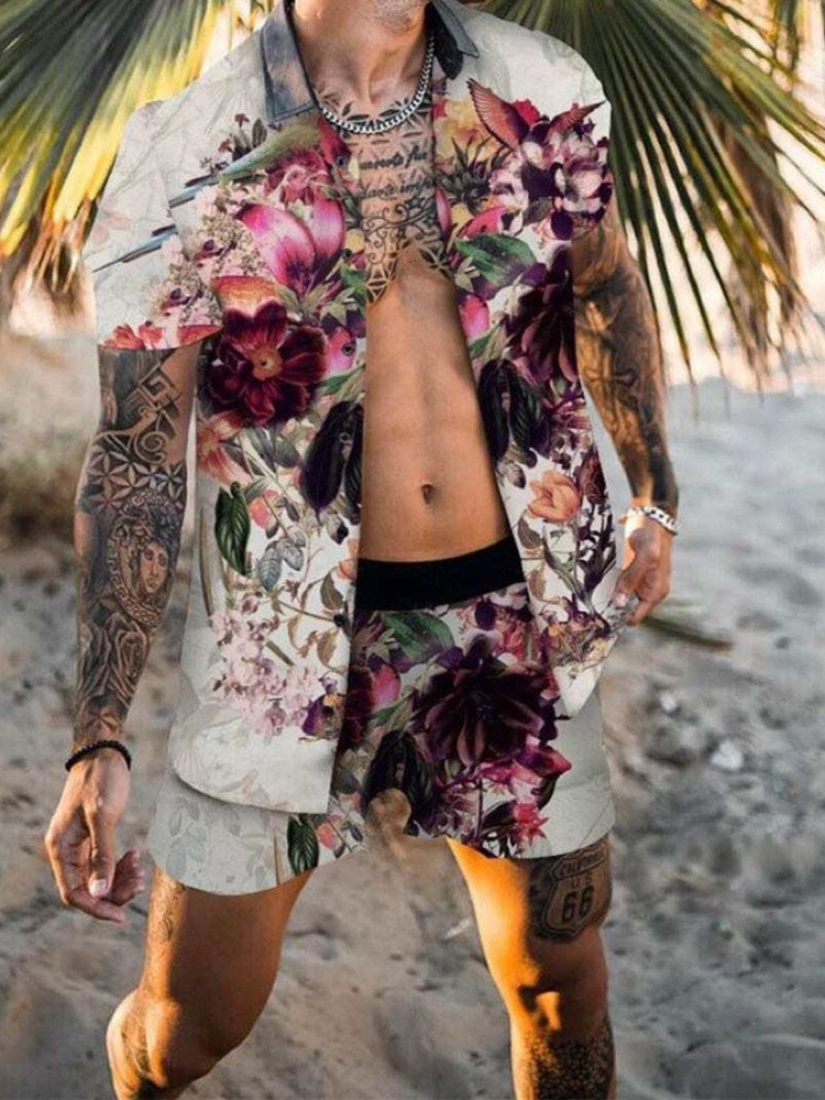 Casual Floral Shirt Beach Two Piece Suit Sets