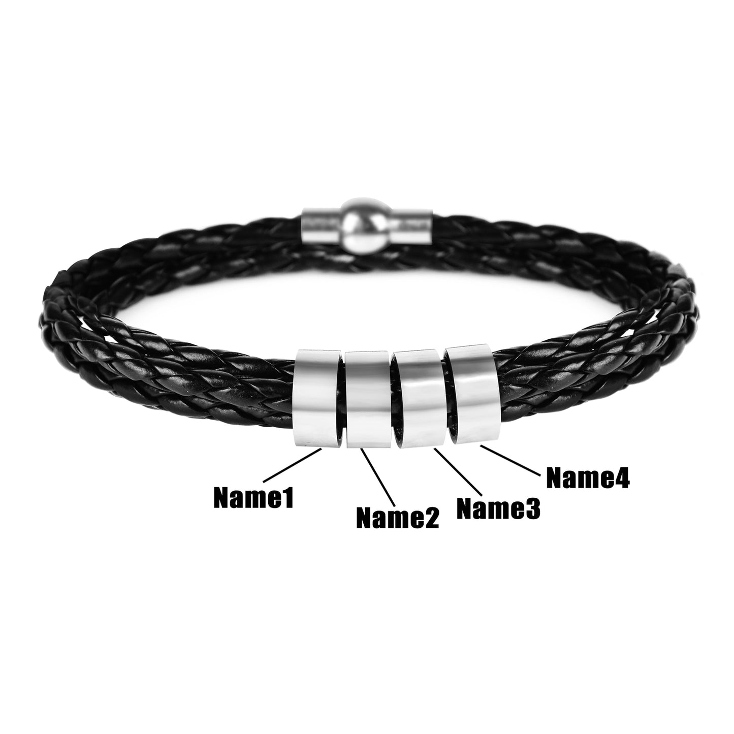 Custom Beads Name Leather Bracelet & Stainless Steel